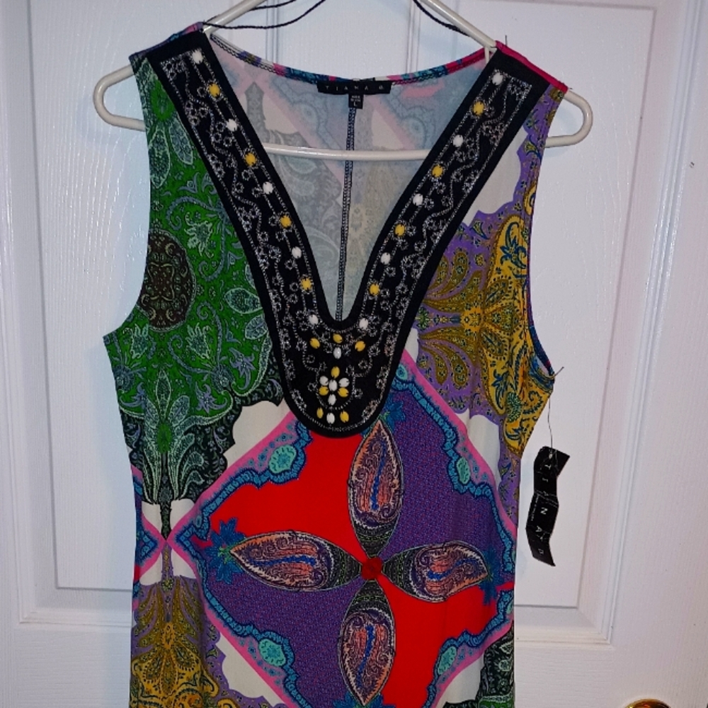 Tiana B multi-color ,beaded,  sun dress